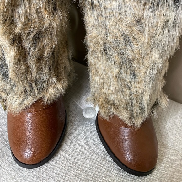 Colin Stuart Cognac Fur Knee High Boots - Picture 7 of 14